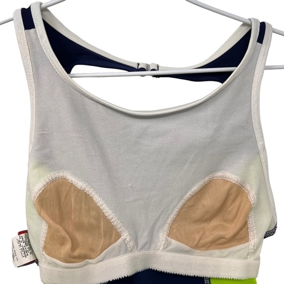 Vintage Jantzen One Piece Racerback Swim Suit Navy Blue Lime Green Retro Size 12 - Picture 7 of 11